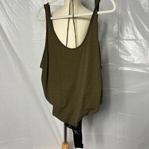 Free People M Lace Black Green Tank Top Bodysuit